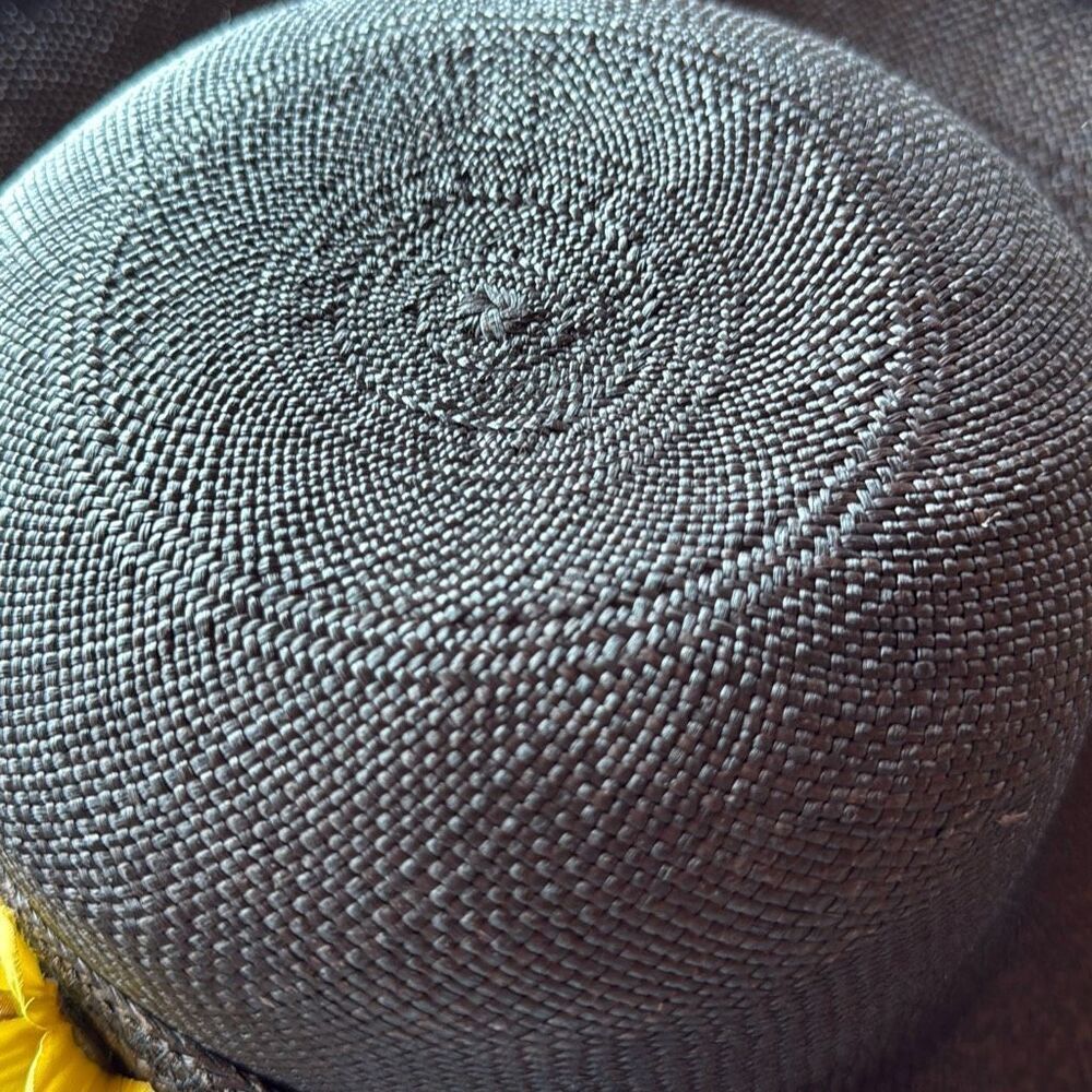 Vintage Black Fine Weave Wide‎ Brim Straw Hat Sunflower Women’s Size Medium - Picture 9 of 13